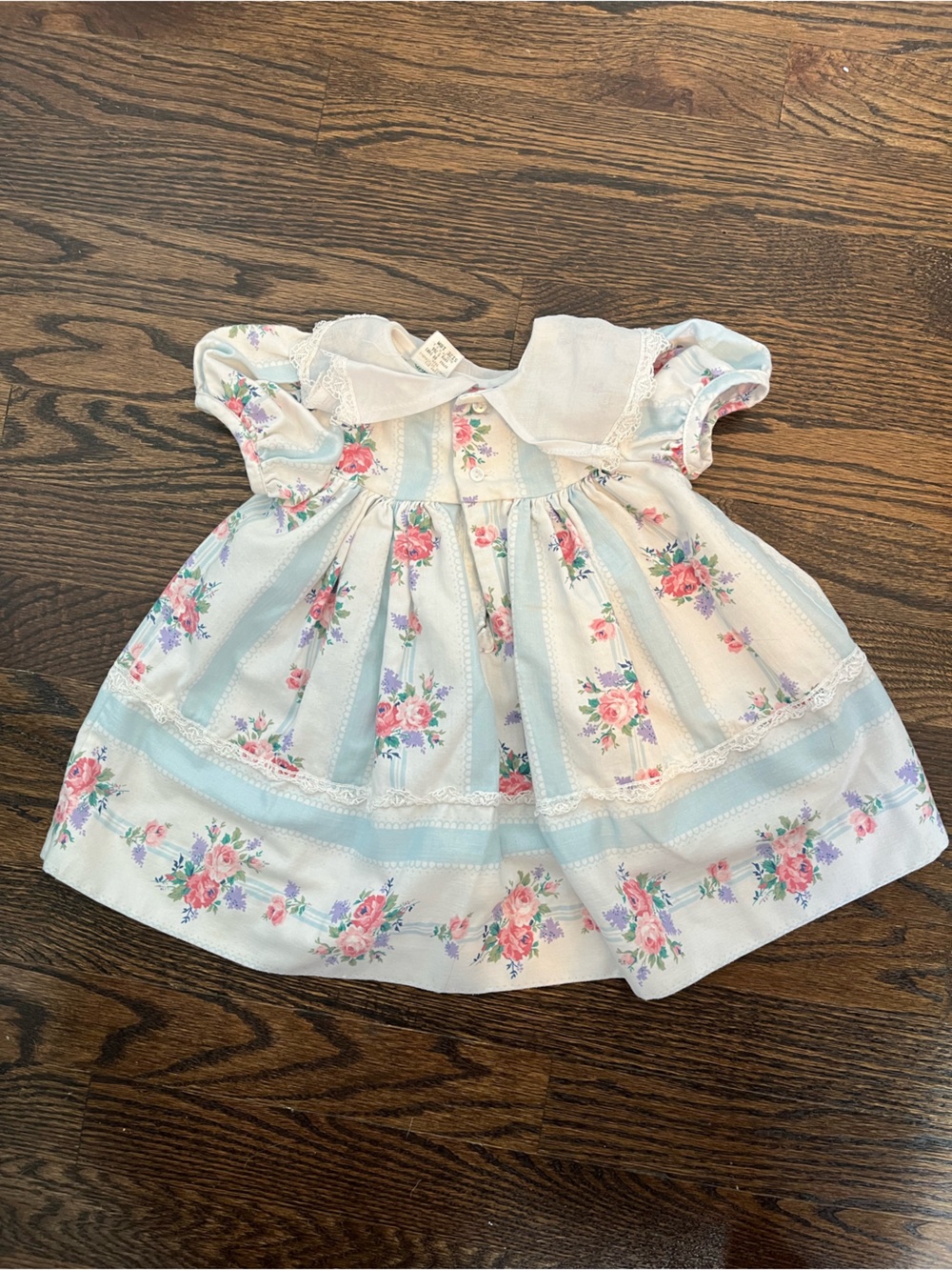 Vintage 80s Blue and Pink Floral Baby Dress rose baby girl 18 months - Picture 4 of 9